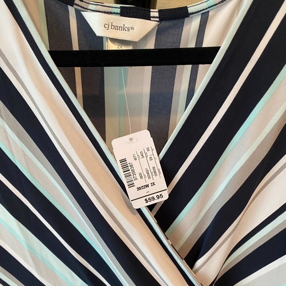 CJ BANKS  Blue/white Stripped Dress   1X NWT - Picture 3 of 6